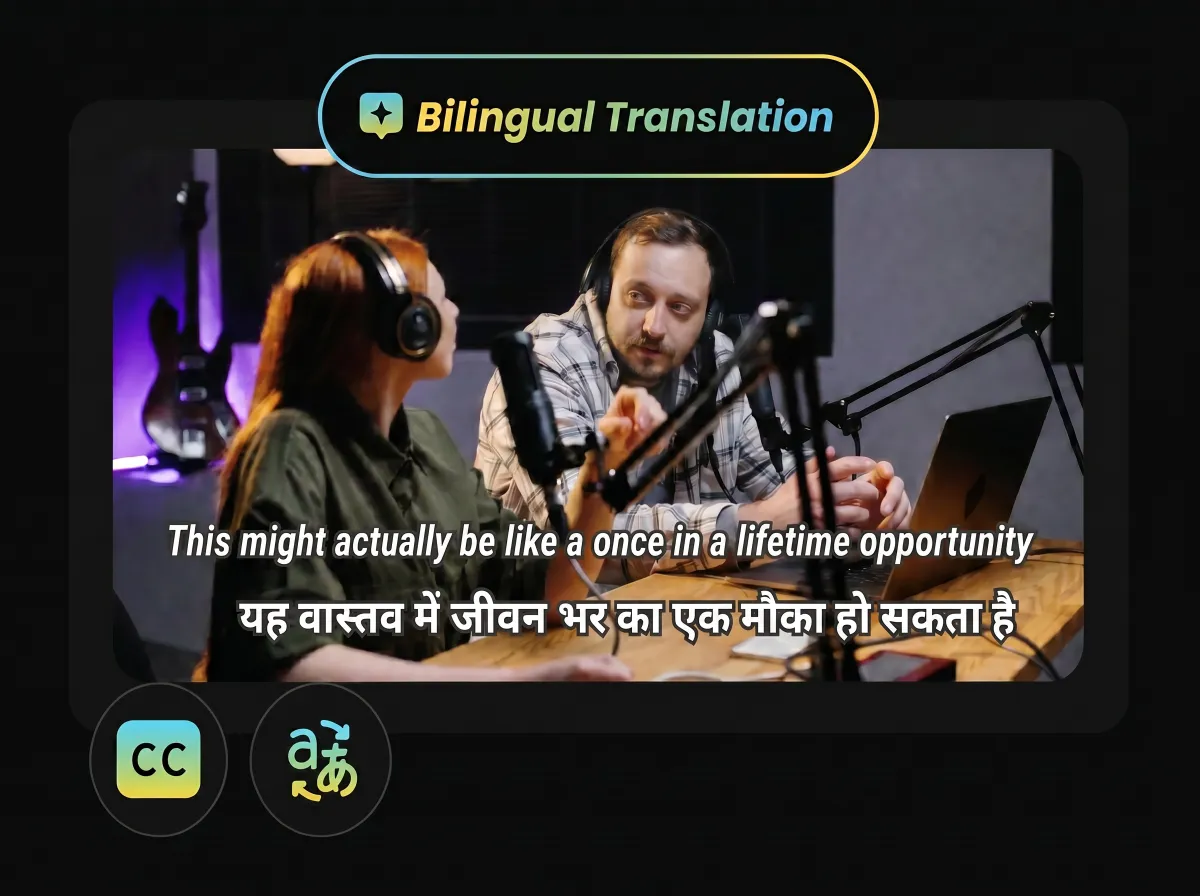 Hindi to English video converter subtitle setting in WayinVideo allowing users to switch between bilingual and English-only captions.